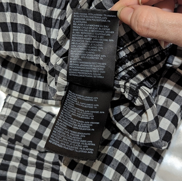 H&M Women's US Medium-Large Gingham Checkered Black/White Ruffled Peplum Blouse - Picture 8 of 8